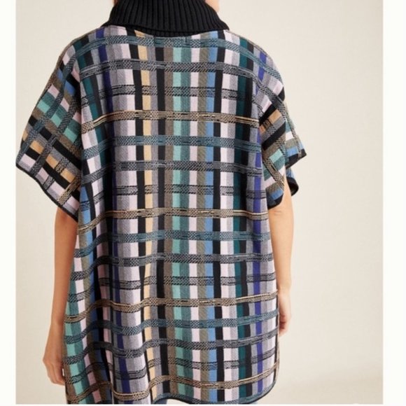 Anthropologie Aldomartins Gracie Plaid Cowl Neck Turtleneck Poncho SIZE L - Picture 4 of 16